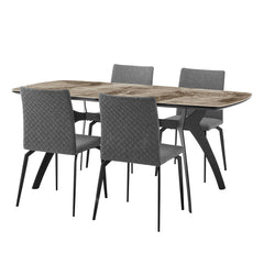 Andes/Lyon 5-Piece Dining Set – Modern MDF & Ceramic Table with Stylish Geometric Chairs for Comfort