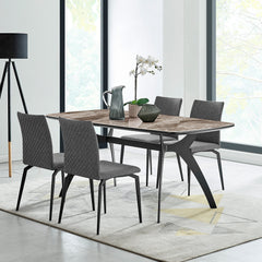 Andes/Lyon 5-Piece Dining Set – Modern MDF & Ceramic Table with Stylish Geometric Chairs for Comfort