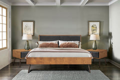 Coco 3-Piece Bedroom Set with Rustic Balsamico Finish, Upholstered Platform Bed & Nightstands