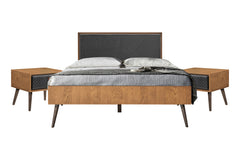 Coco 3-Piece Bedroom Set with Rustic Balsamico Finish, Upholstered Platform Bed & Nightstands