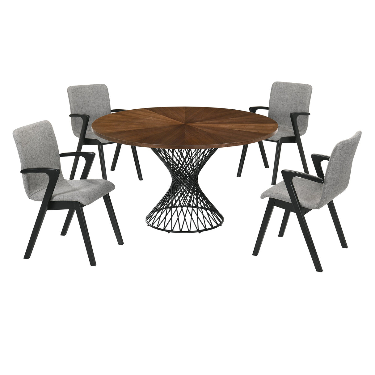 Cirque Mid-Century Dining Set - 5-Piece Comfort & Style with Round Table and Plush Chairs Included