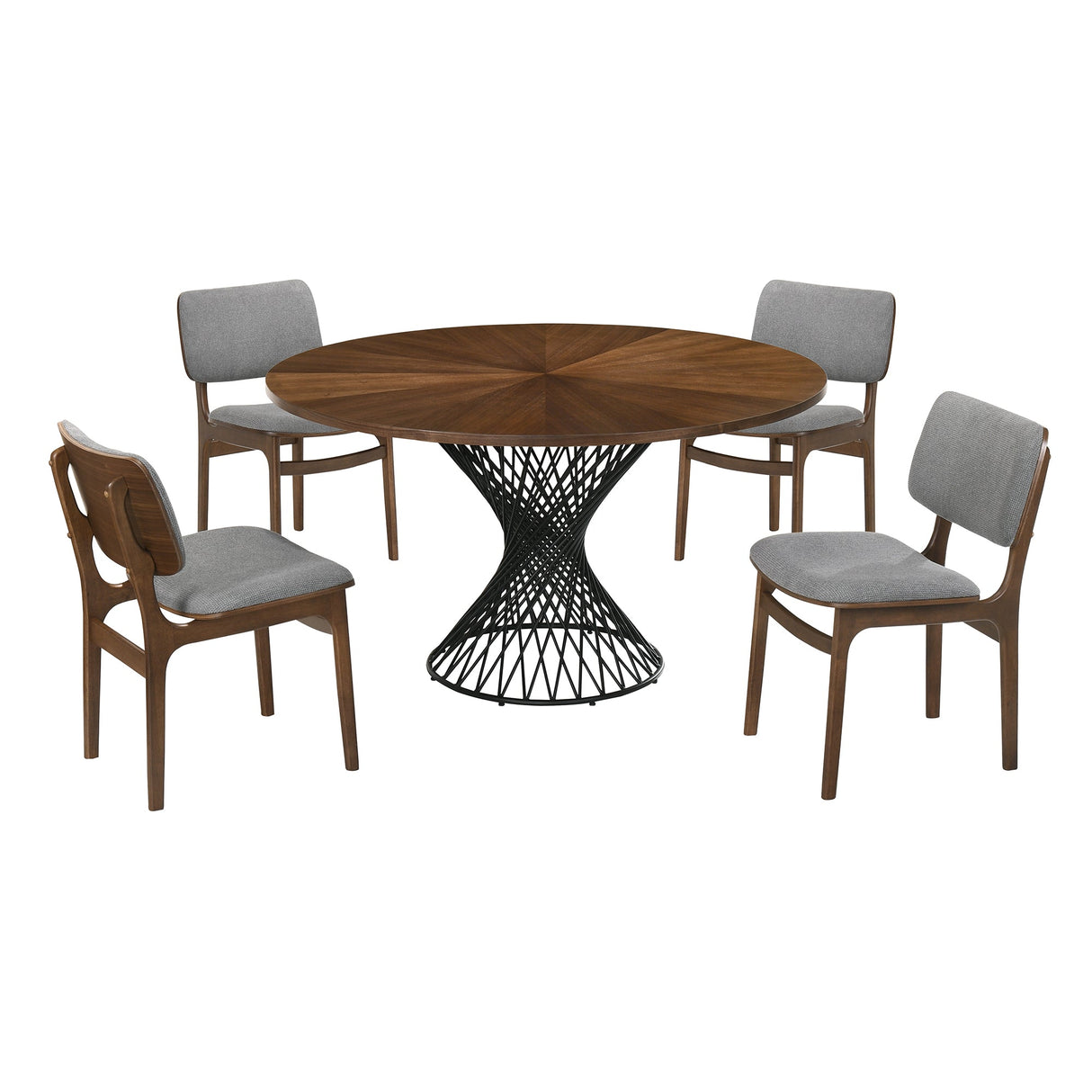 Cirque Mid-Century Dining Set - 5-Piece Comfort & Style with Round Table and Plush Chairs Included