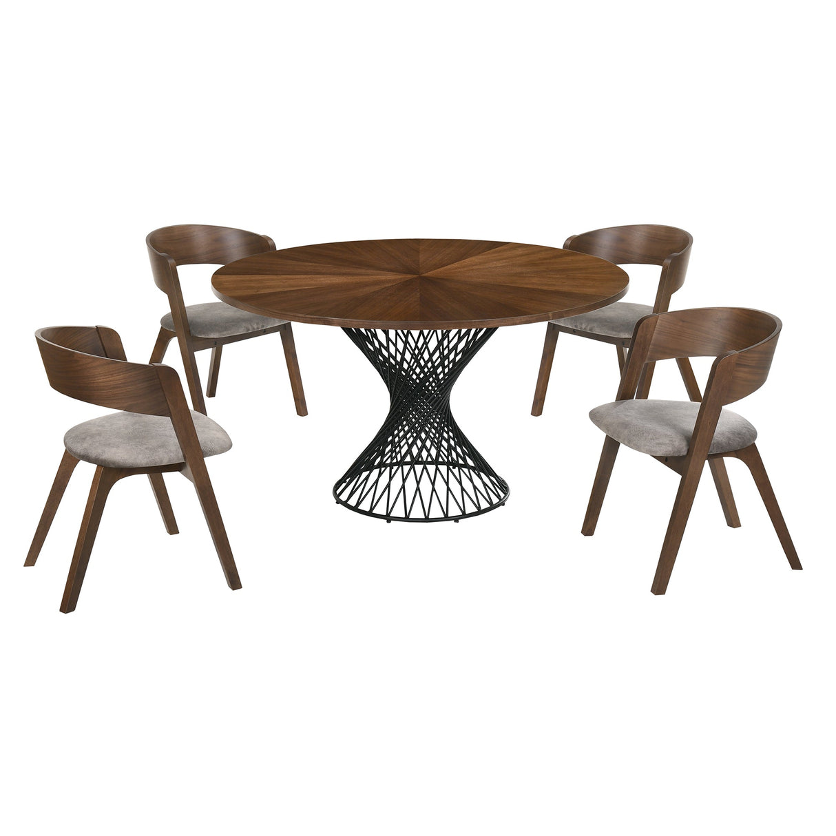 Cirque Mid-Century Dining Set - 5-Piece Comfort & Style with Round Table and Plush Chairs Included
