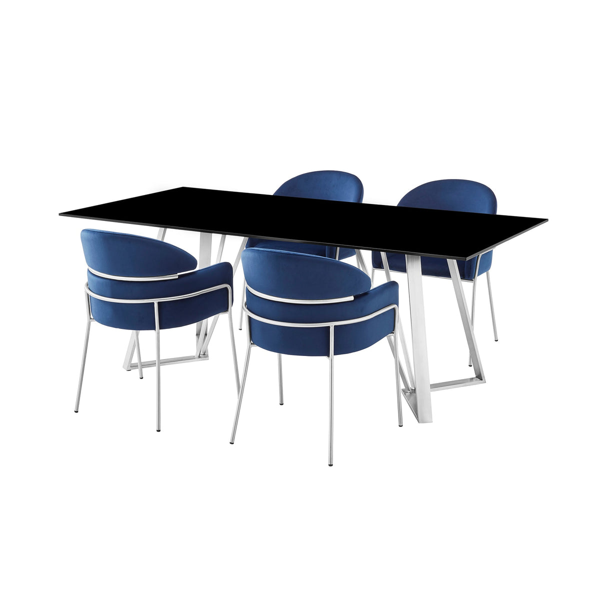 Cressida/Portia Stunning 5-Piece Dining Set with Glass Top & Stainless Steel Frame for Modern Homes