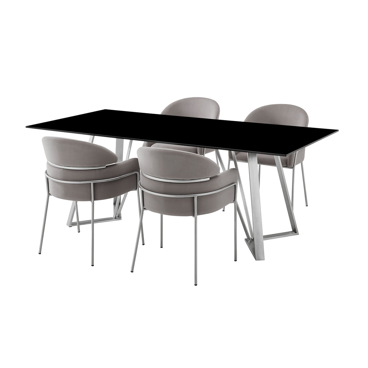 Cressida/Portia Stunning 5-Piece Dining Set with Glass Top & Stainless Steel Frame for Modern Homes