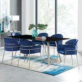 Cressida/Portia 7-Piece Dining Set - Modern Glass Top Table with Comfortable Stainless Steel Chairs