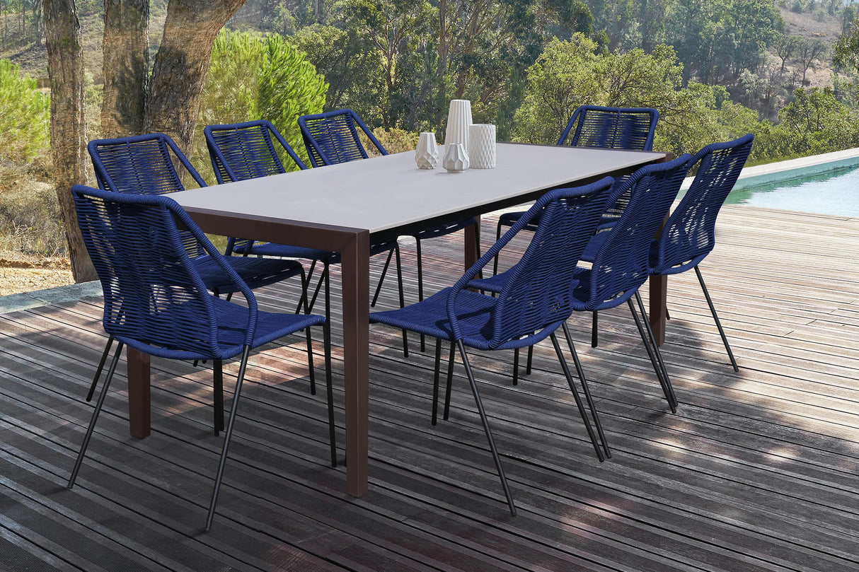 Fineline/Clip Eucalyptus 9-Piece Outdoor Dining Set with Durable Super Stone Table and Stylish Chairs