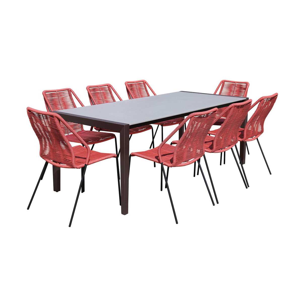 Fineline/Clip Eucalyptus 9-Piece Outdoor Dining Set with Durable Super Stone Table and Stylish Chairs