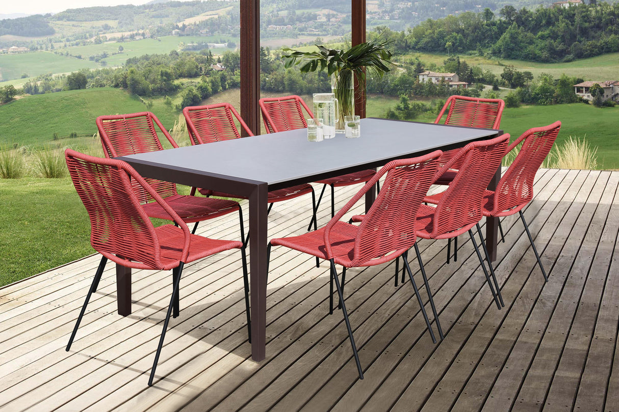Fineline/Clip Eucalyptus 9-Piece Outdoor Dining Set with Durable Super Stone Table and Stylish Chairs