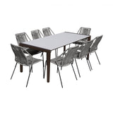 Fineline/Clip Eucalyptus 9-Piece Outdoor Dining Set with Durable Super Stone Table and Stylish Chairs
