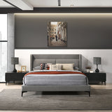 Legend Modern 3-Piece Gray Fabric King Bed and Nightstands Set with Soft-Close Drawers & Support