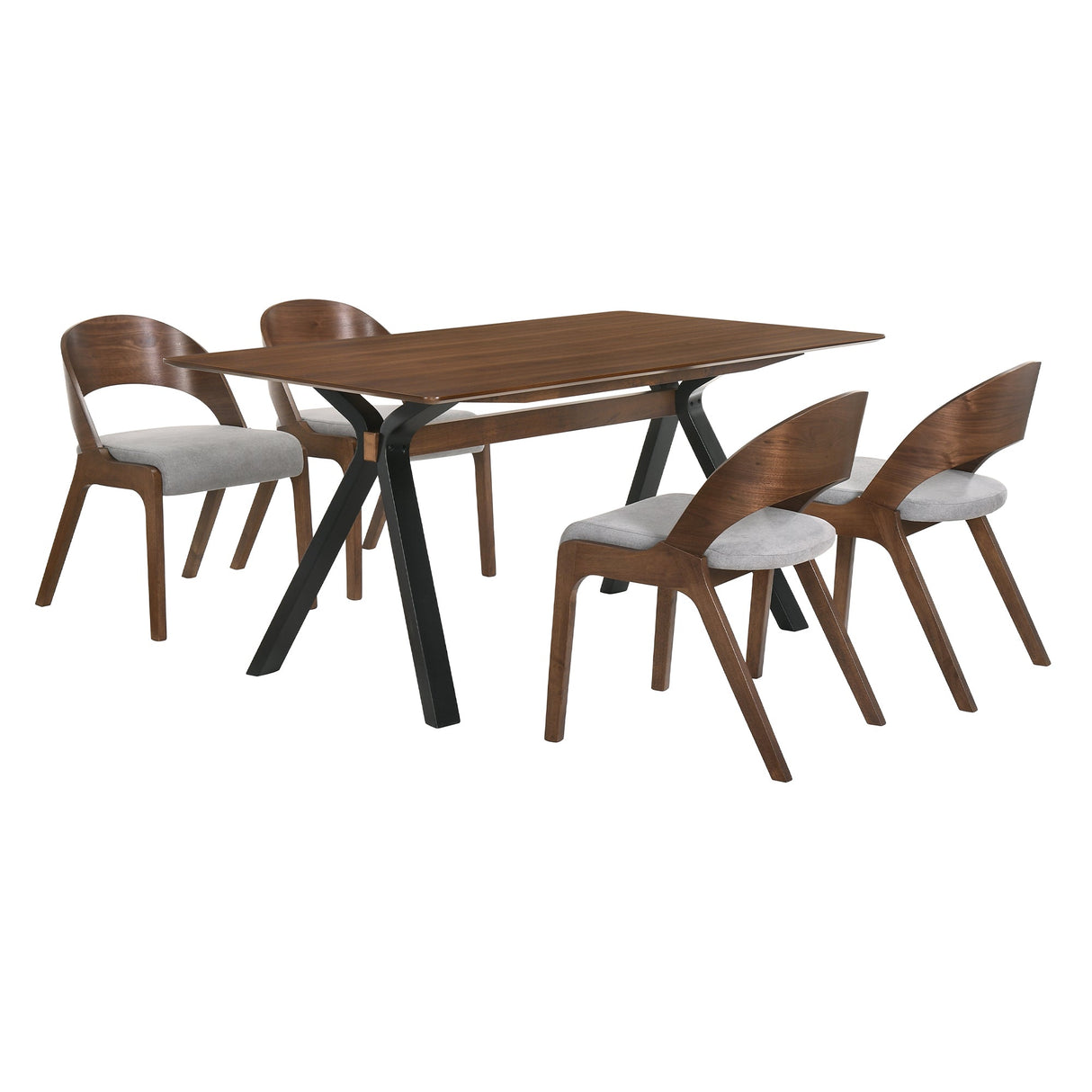 Laredo Mid-Century Modern Dining Set - 5-Piece with Stylish Walnut Top and Comfortable Chairs