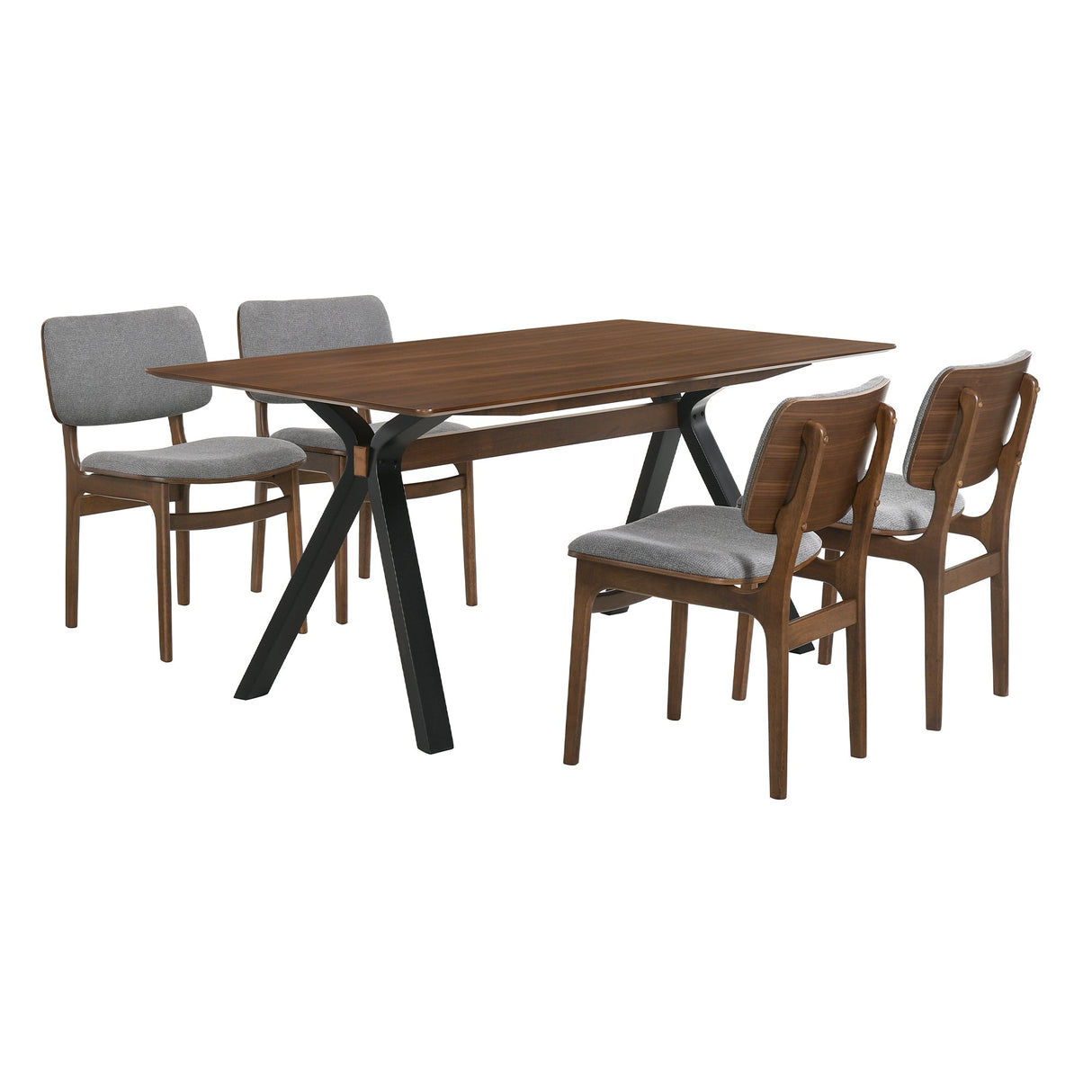 Laredo Mid-Century Modern Dining Set - 5-Piece with Stylish Walnut Top and Comfortable Chairs