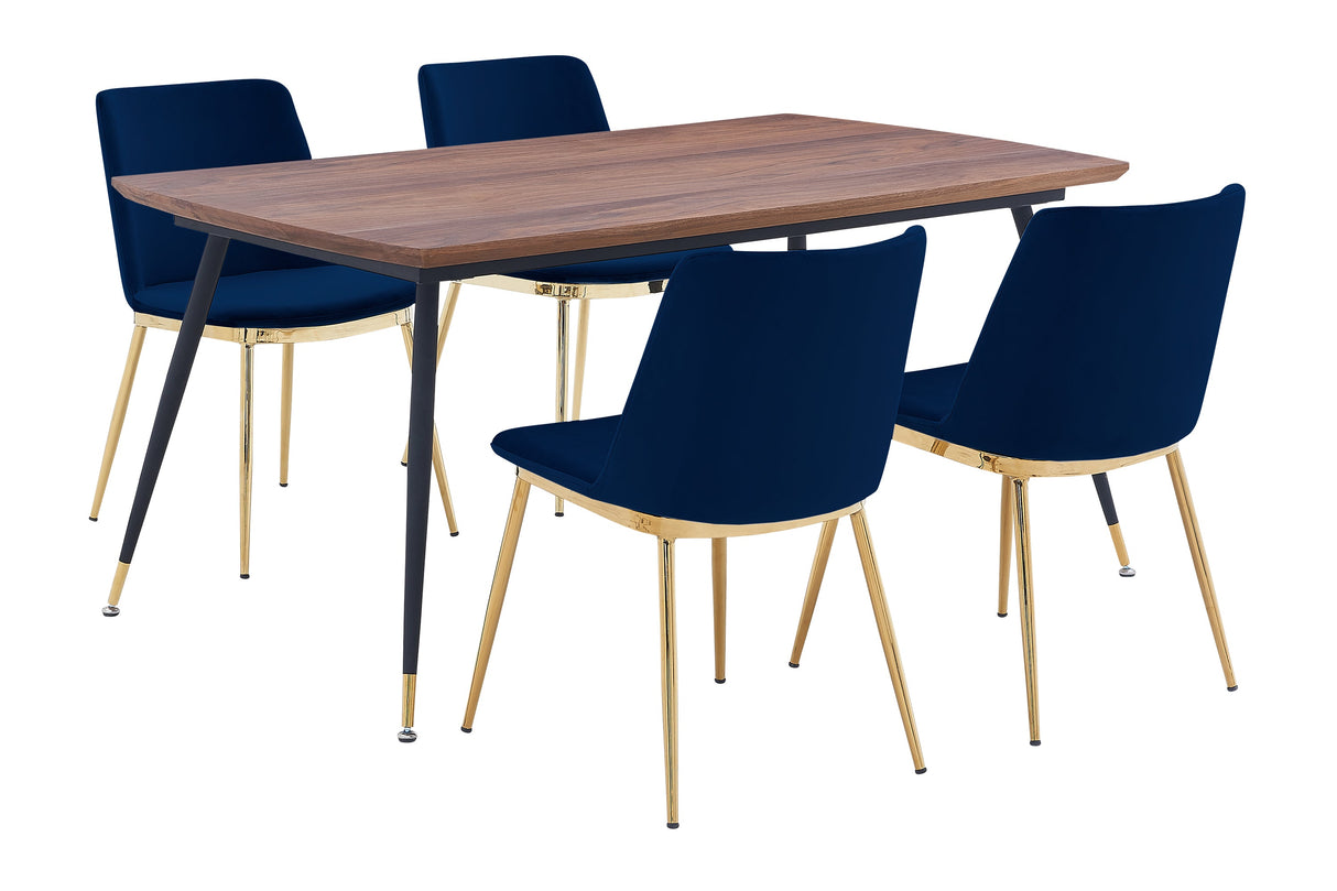 Messina/Messina Messina 5-Piece Velvet and Walnut Dining Set - Elegant Modern Design with Comfort and Durability
