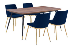 Messina/Messina Messina 5-Piece Velvet and Walnut Dining Set - Elegant Modern Design with Comfort and Durability