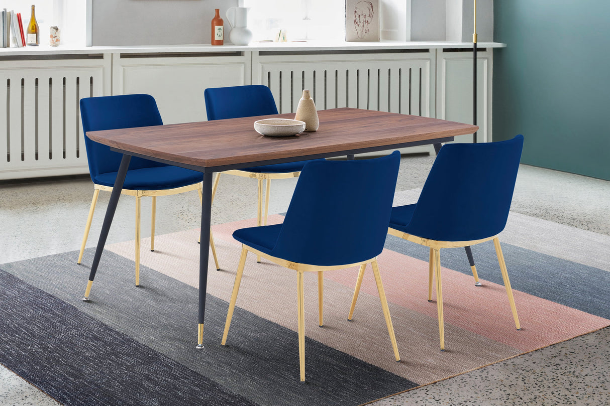 Messina/Messina Messina 5-Piece Velvet and Walnut Dining Set - Elegant Modern Design with Comfort and Durability