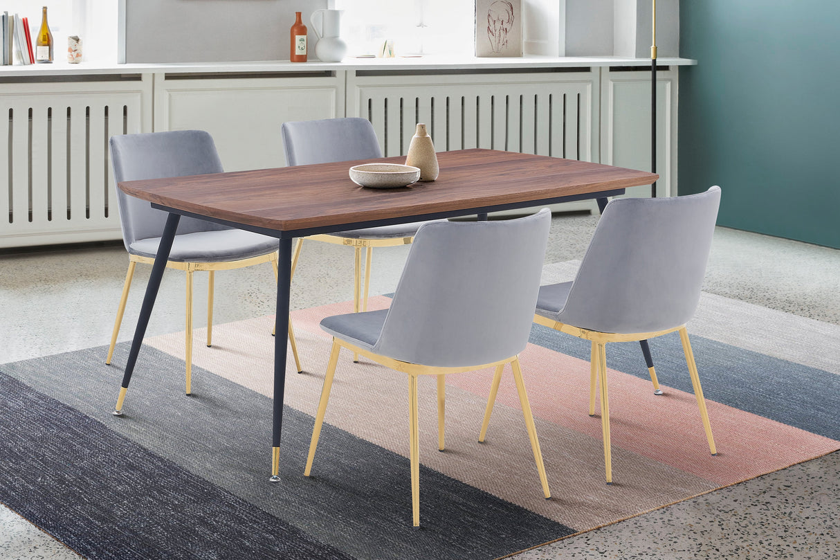 Messina/Messina Messina 5-Piece Velvet and Walnut Dining Set - Elegant Modern Design with Comfort and Durability