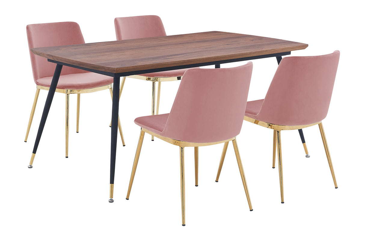 Messina/Messina Messina 5-Piece Velvet and Walnut Dining Set - Elegant Modern Design with Comfort and Durability