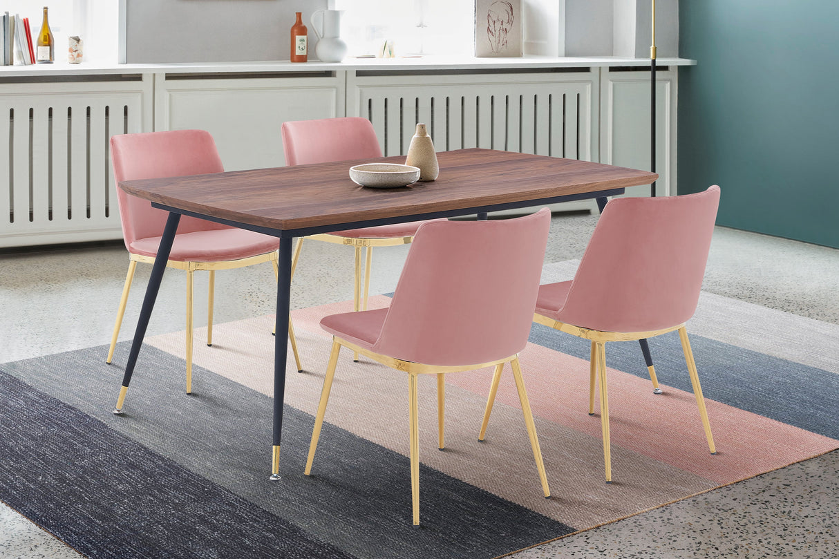 Messina/Messina Messina 5-Piece Velvet and Walnut Dining Set - Elegant Modern Design with Comfort and Durability