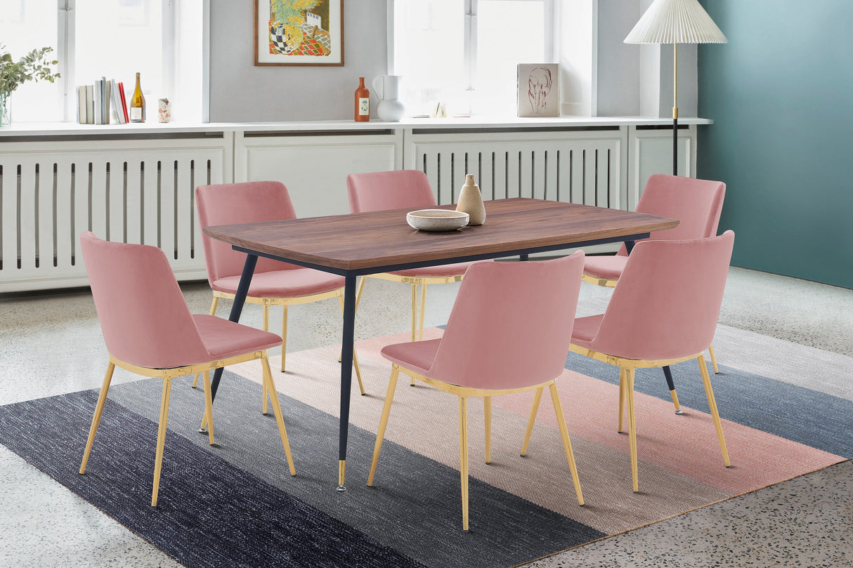Messina/Messina Messina 5-Piece Velvet and Walnut Dining Set - Elegant Comfort, Modern Design for Your Home
