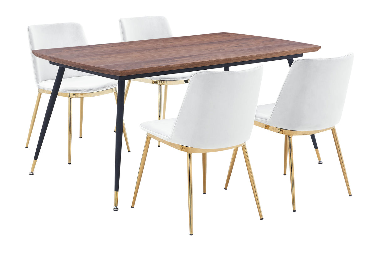 Messina/Messina Messina 5-Piece Velvet and Walnut Dining Set - Elegant Modern Design with Comfort and Durability