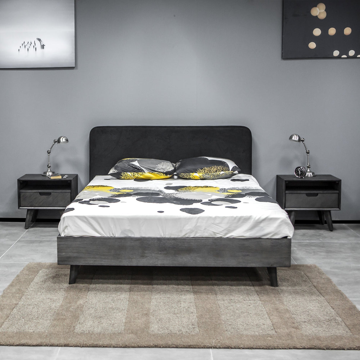 Mohave Acacia Wood 3-Piece Bedroom Set with Stylish Upholstered Headboard & Storage Nightstands