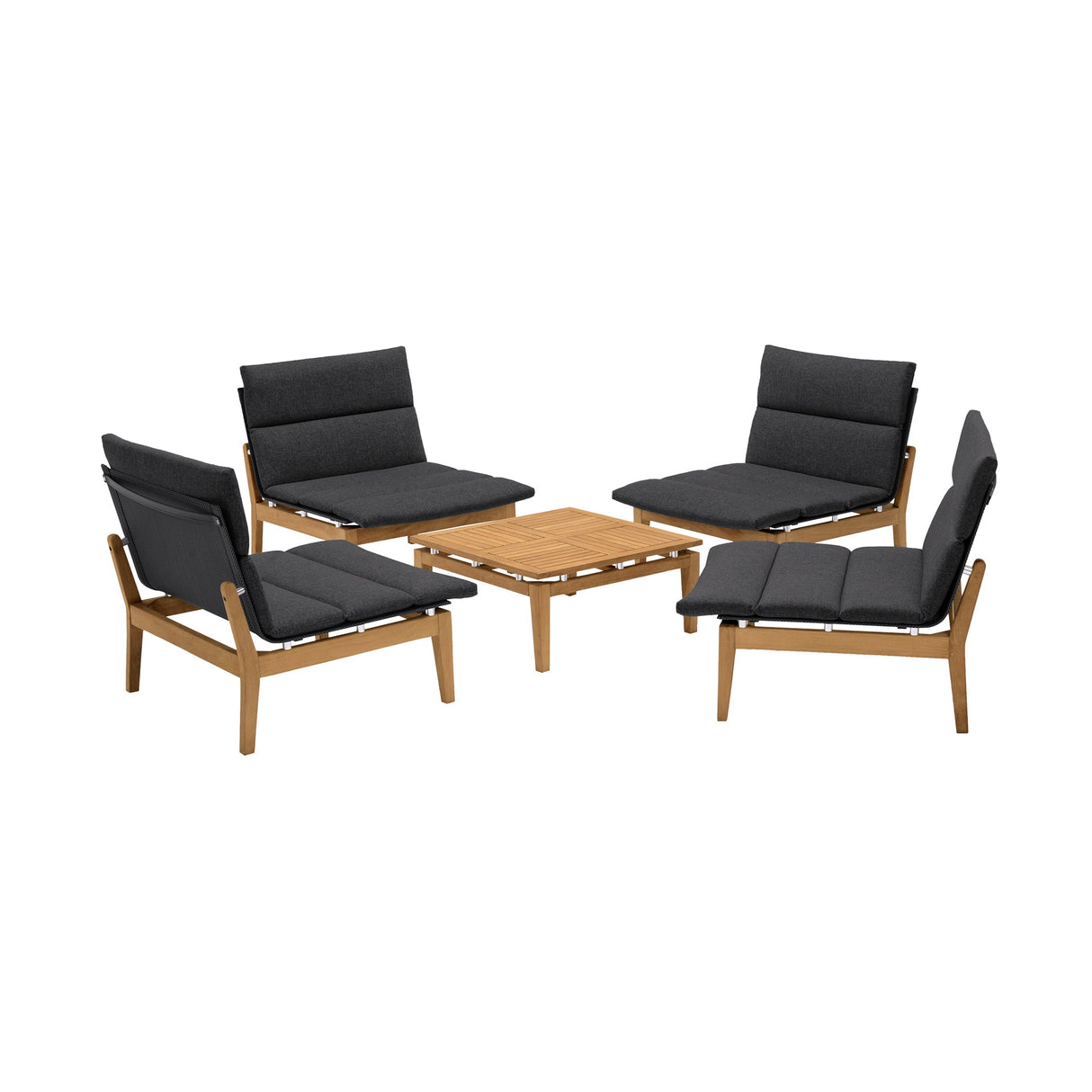 Arno 5-Piece Outdoor Teak Wood Lounge Set with Charcoal Olefin Cushions - Durable & Stylish Comfort