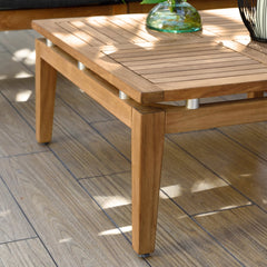 Arno Outdoor 6-Piece Teak Wood Conversation Set with Charcoal Olefin Cushions for Ultimate Comfort