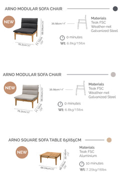 Arno Outdoor 6-Piece Teak Wood Conversation Set with Charcoal Olefin Cushions for Ultimate Comfort