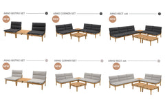 Arno Outdoor 6-Piece Teak Wood Conversation Set with Charcoal Olefin Cushions for Ultimate Comfort