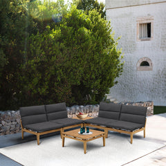 Arno Outdoor 6-Piece Teak Wood Conversation Set with Charcoal Olefin Cushions for Ultimate Comfort