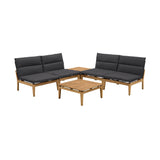 Arno Outdoor 6-Piece Teak Wood Conversation Set with Charcoal Olefin Cushions for Ultimate Comfort