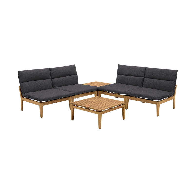 Arno Outdoor 6-Piece Teak Wood Conversation Set with Charcoal Olefin Cushions for Ultimate Comfort