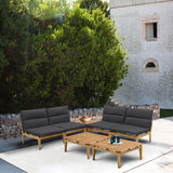 Arno 7-Piece Outdoor Teak Wood Seating Set with Olefin Cushions - Weather Resistant & Stylish Design