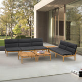 Arno Outdoor 8-Piece Teak Wood Seating Set with Comfortable Charcoal Olefin Cushions & Tables