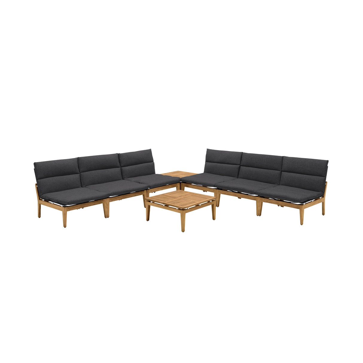 Arno Outdoor 8-Piece Teak Wood Seating Set with Comfortable Charcoal Olefin Cushions & Tables