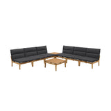 Arno Outdoor 8-Piece Teak Wood Seating Set with Comfortable Charcoal Olefin Cushions & Tables