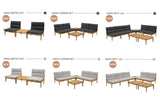 Arno Outdoor 8-Piece Teak Wood Seating Set with Comfortable Charcoal Olefin Cushions & Tables