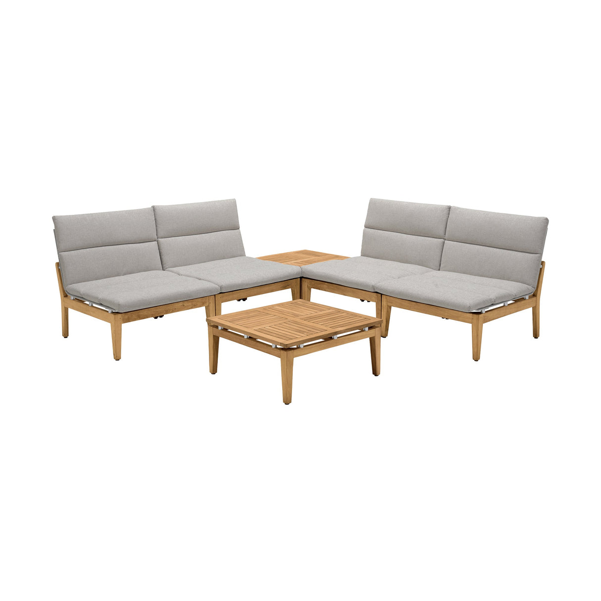 Arno Outdoor 6-Piece Teak Wood Conversation Set with Charcoal Olefin Cushions for Ultimate Comfort