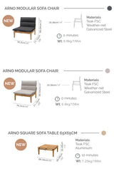 Arno Outdoor 6-Piece Teak Wood Conversation Set with Charcoal Olefin Cushions for Ultimate Comfort