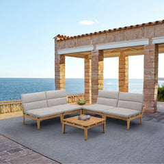 Arno Outdoor 6-Piece Teak Wood Conversation Set with Charcoal Olefin Cushions for Ultimate Comfort