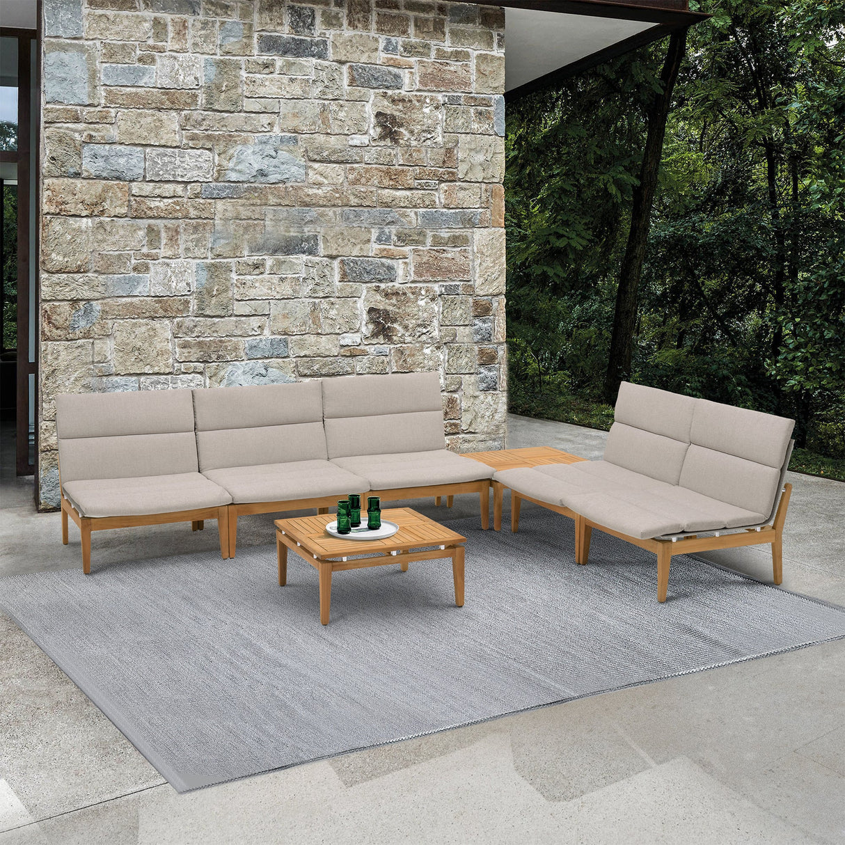 Arno 7-Piece Outdoor Teak Wood Seating Set with Olefin Cushions - Weather Resistant & Stylish Design
