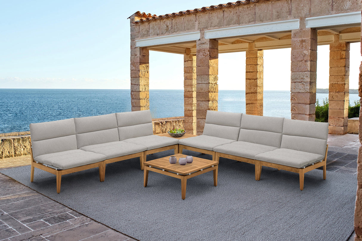 Arno Outdoor 8-Piece Teak Wood Seating Set with Comfortable Charcoal Olefin Cushions & Tables
