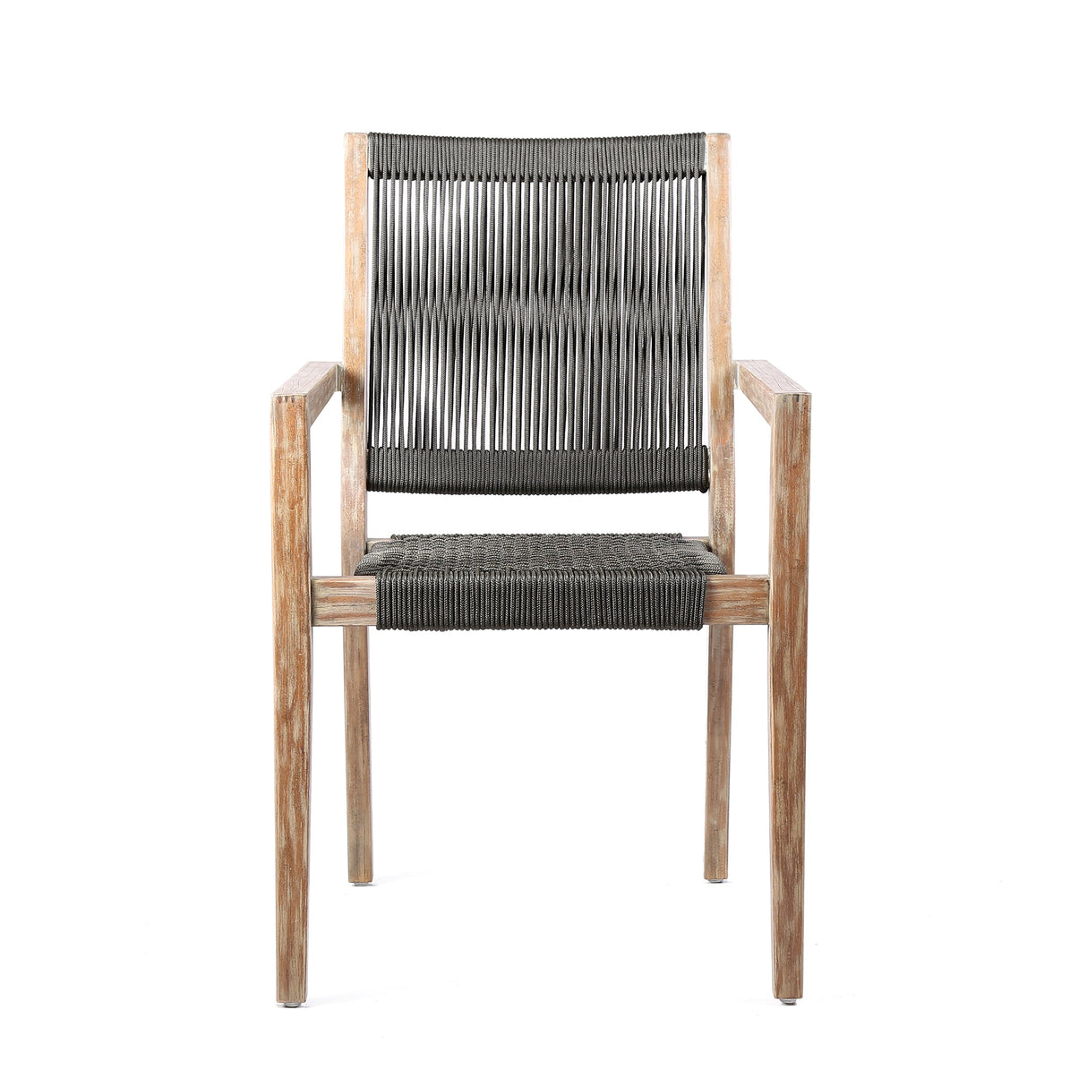 Sienna 5-Piece Outdoor Dining Set with Eucalyptus Frame, Super Stone Top, and Charcoal Rope Chairs