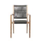 Sienna 5-Piece Outdoor Dining Set with Eucalyptus Frame, Super Stone Top, and Charcoal Rope Chairs