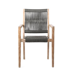 Sienna 5-Piece Outdoor Dining Set with Eucalyptus Frame, Super Stone Top, and Charcoal Rope Chairs