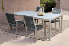 Sienna 5-Piece Outdoor Dining Set with Eucalyptus Frame, Super Stone Top, and Charcoal Rope Chairs