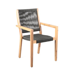 Sienna 5-Piece Outdoor Dining Set with Eucalyptus Frame, Super Stone Top, and Charcoal Rope Chairs