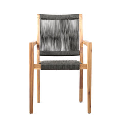 Sienna 5-Piece Outdoor Dining Set with Eucalyptus Frame, Super Stone Top, and Charcoal Rope Chairs