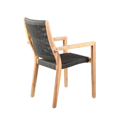 Sienna 5-Piece Outdoor Dining Set with Eucalyptus Frame, Super Stone Top, and Charcoal Rope Chairs